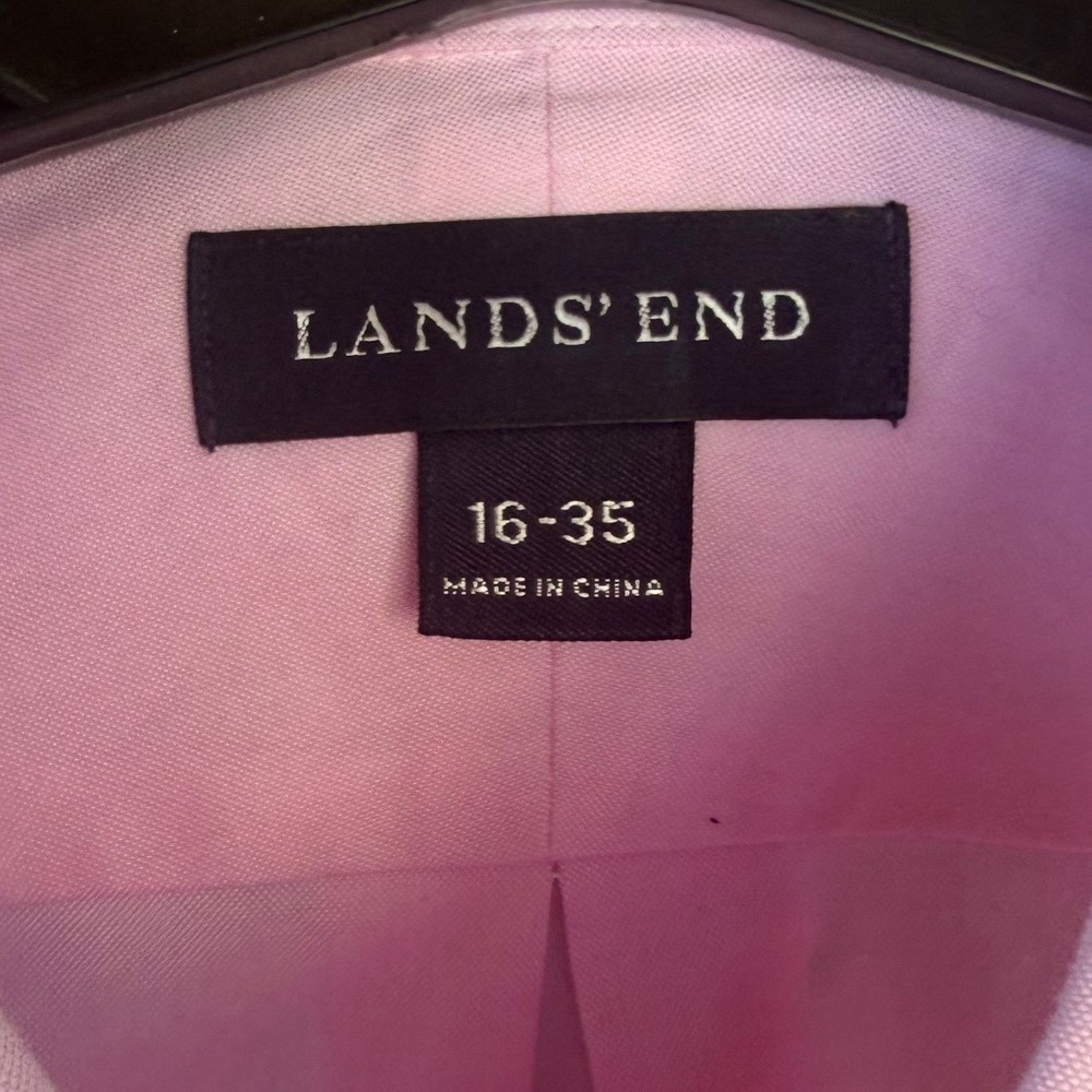 Lands' End pink men 16-35 long-sleeve button-down dress shirt interview outfit - Picture 2 of 8